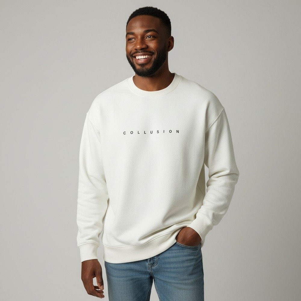 Collusion Sweatshirt Mens Crewneck Logo Pullover Cream Streetwear Minimal 3X